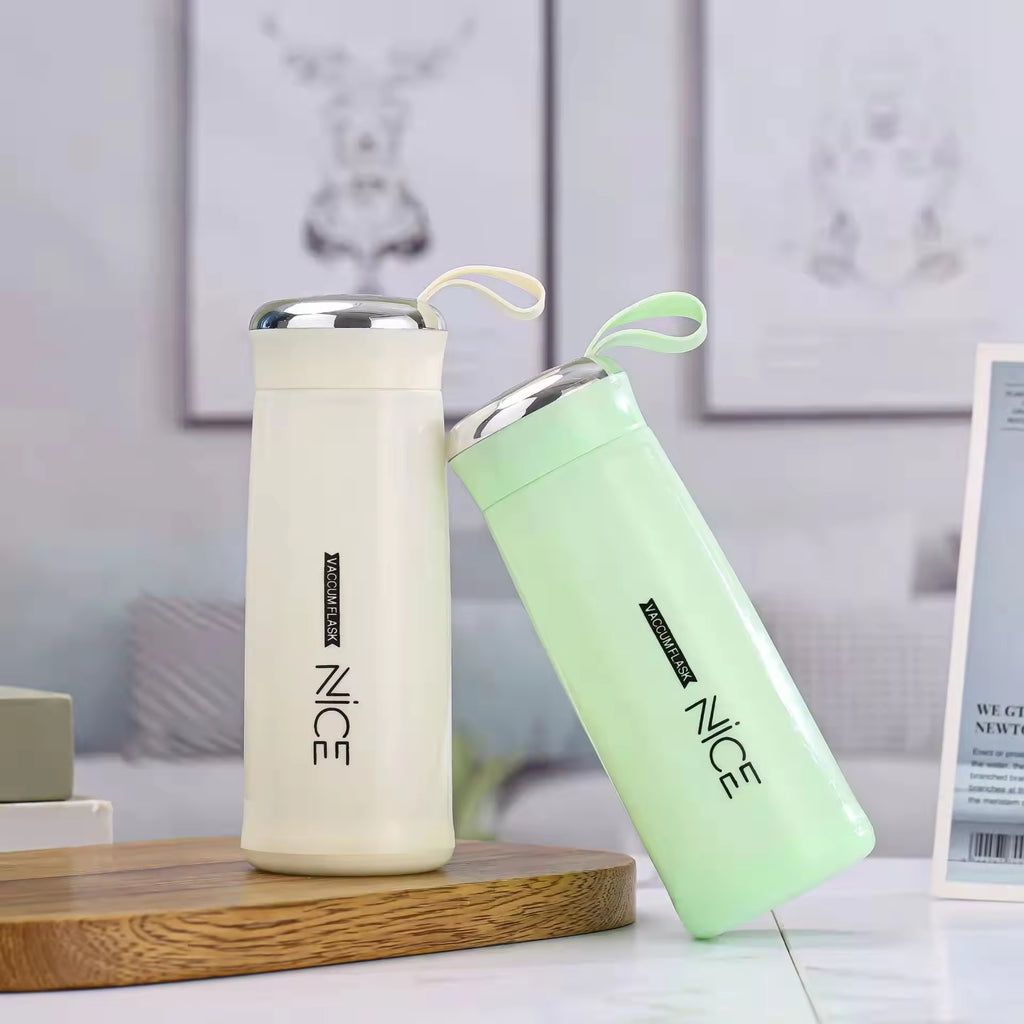Nice Glass Bottle Water Mini Flask Bottle With Vaccum Flask And Loop Temperature Resistant,400ml (random Colors)