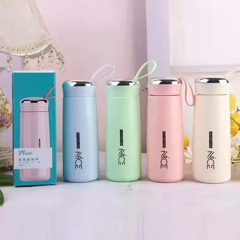 Nice Glass Bottle Water Mini Flask Bottle With Vaccum Flask And Loop Temperature Resistant,400ml (random Colors)