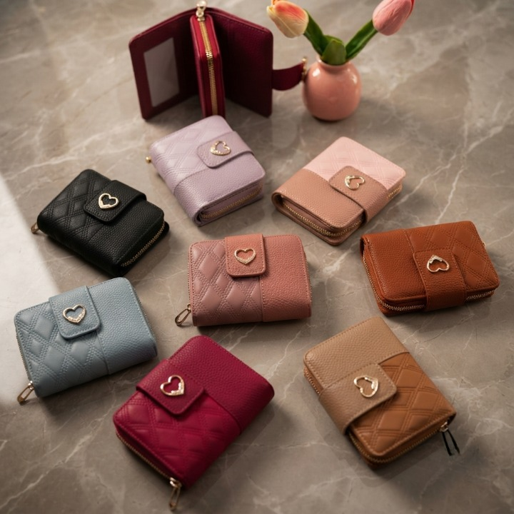 Premium Imported Ladies Check Flap Wallet with Zipper & Card Slots